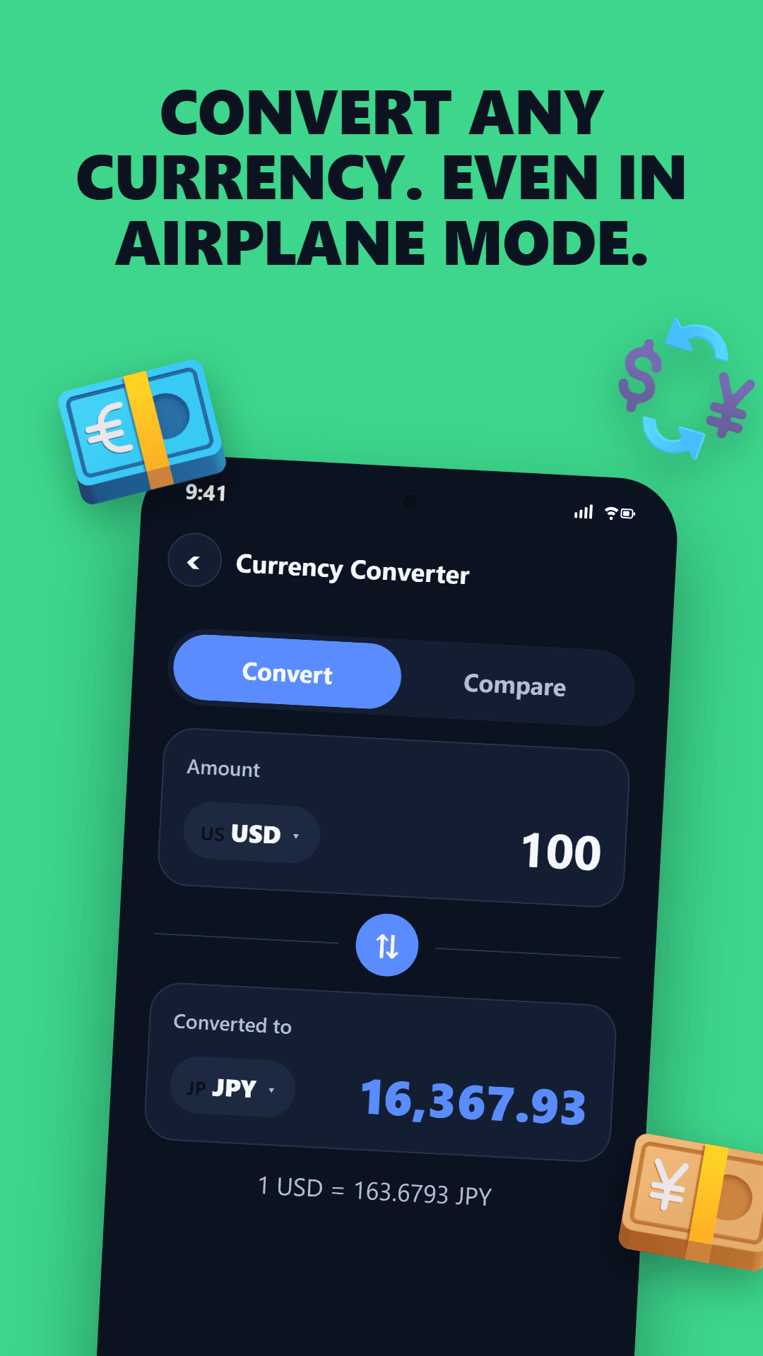 RoamKit currency converter showing a conversion and a rate freshness line